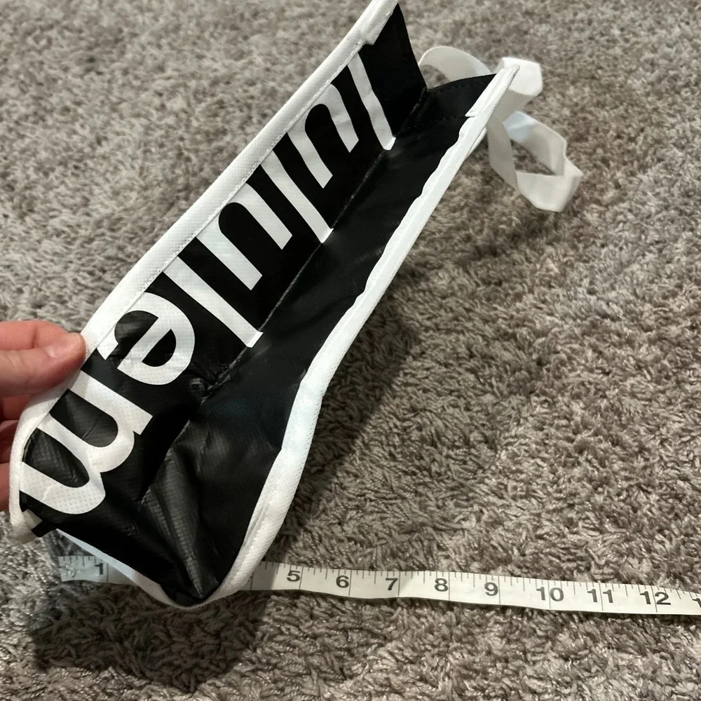 Lululemon Reusable Shopping Tote Bag White Black Logo‎ Snap Closure